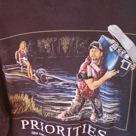 Bass Pro Shop Priorities Graphic Shirt Y2K Redneck Large - Picture 6 of 8
